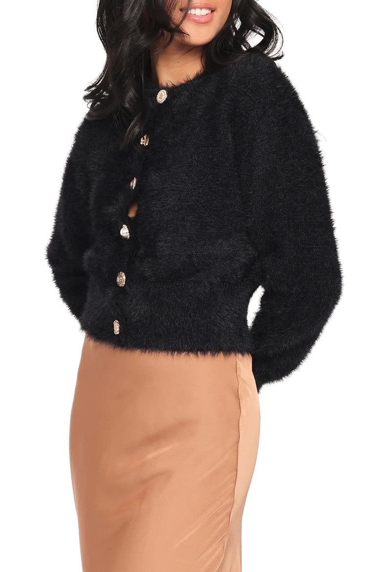 Juntie Eyelash Knit Cardigan, Alternate, color, BLACK