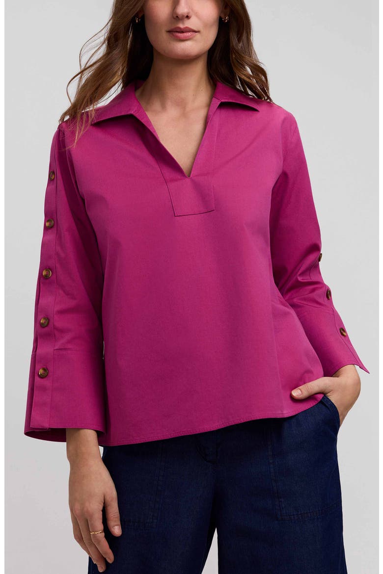 Lainey Button Accent Cotton Popover Top, Main, color, POMEGRANATE PINK