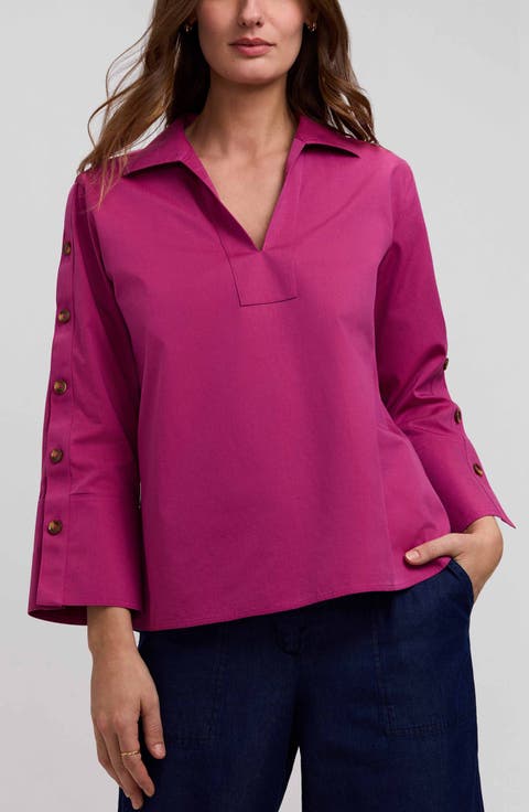 Lainey Button Accent Cotton Popover Top