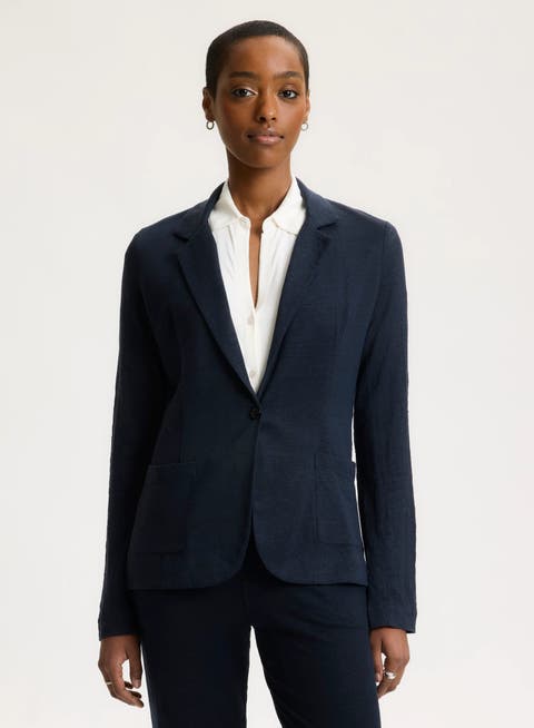 Stretch Linen One Button Blazer
