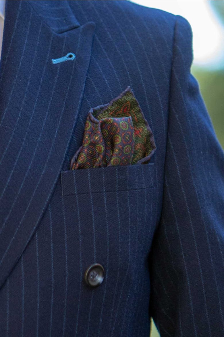 Lario - Double Sided Silk Pocket Square for Men, Alternate, color, Navy Green