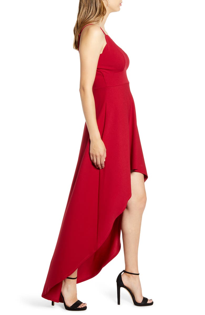 Speechless Scallop Plunge Neck High/Low Dress, Alternate, color,