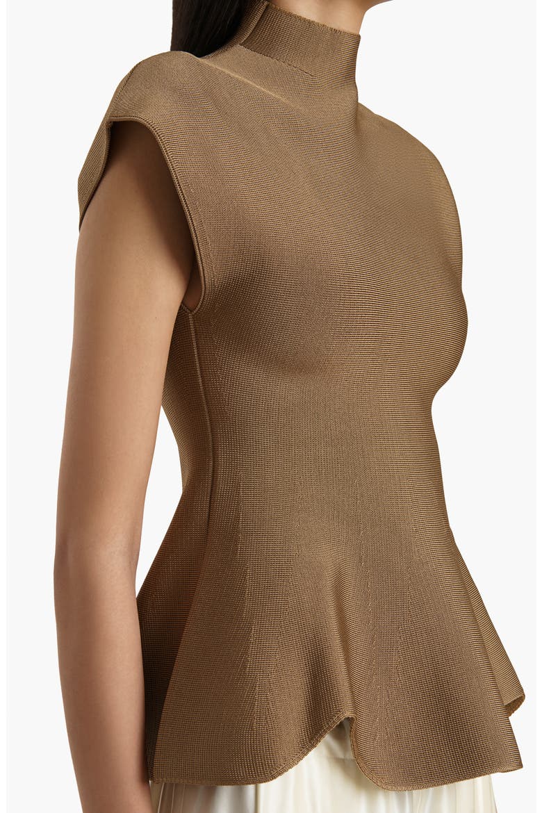 Andra Mock Neck Peplum Knit Top, Alternate, color, CAROB