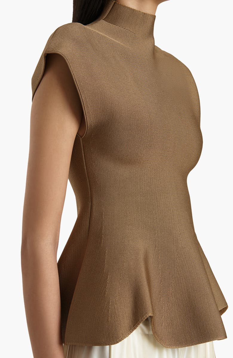 Khaite Andra Mock Neck Peplum Knit Top, Alternate, color, Carob