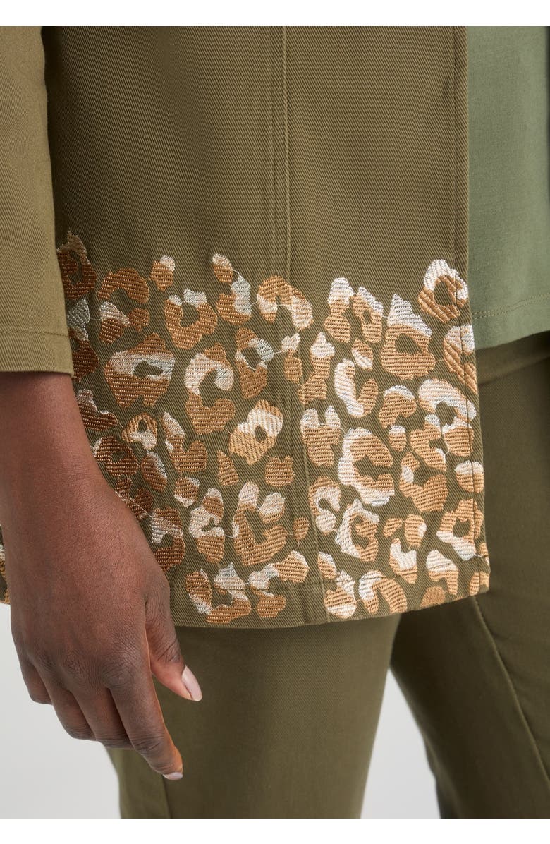 Jessica London Embroidered Denim Topper, Alternate, color, Green Animal Embroidery