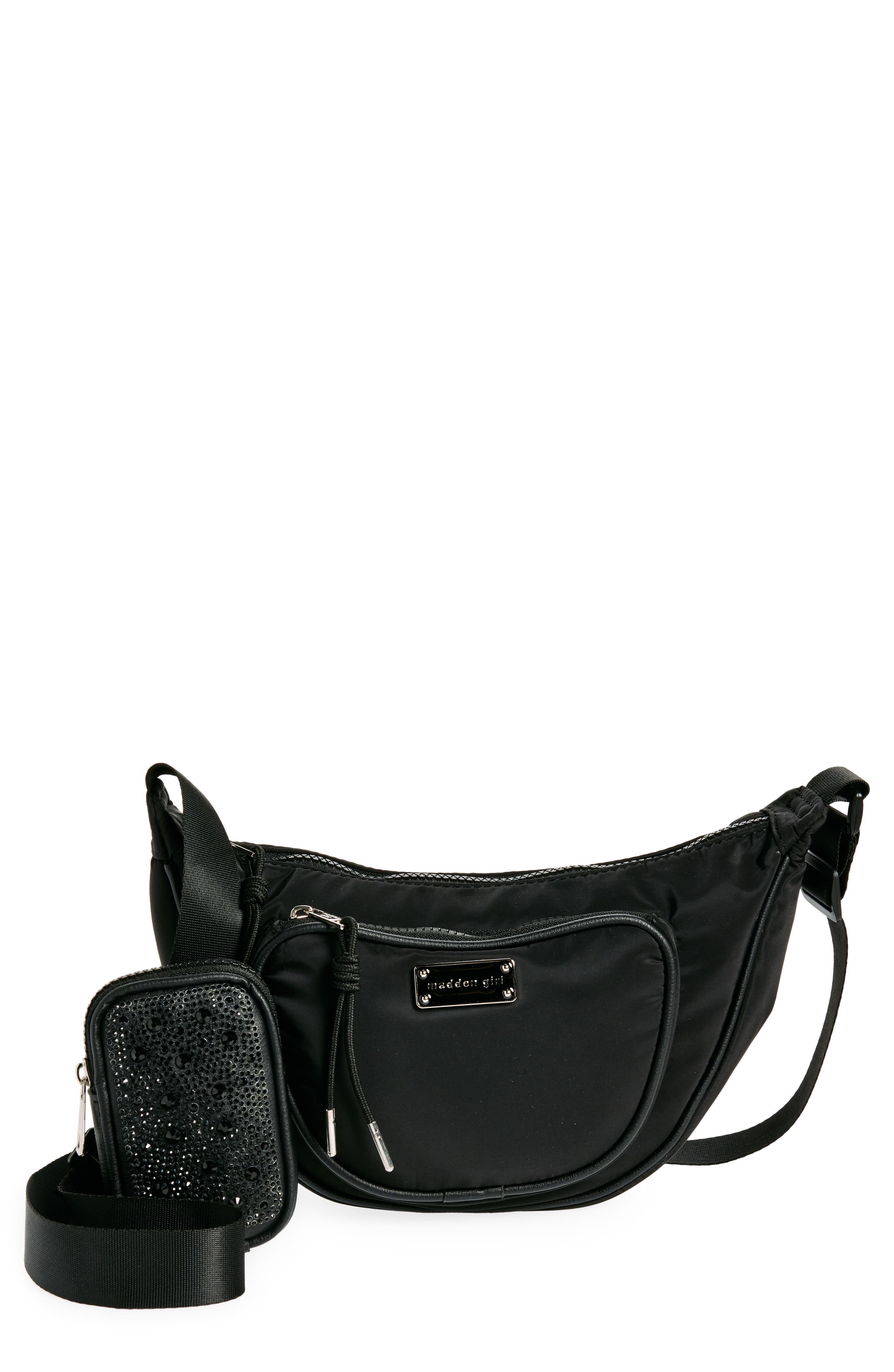 Madden Girl Nylon Crescent Bag, Main, color, 