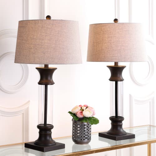 Jonathan Y Hunter 32" Metal/glass Led Table Lamp In Bronze/clear
