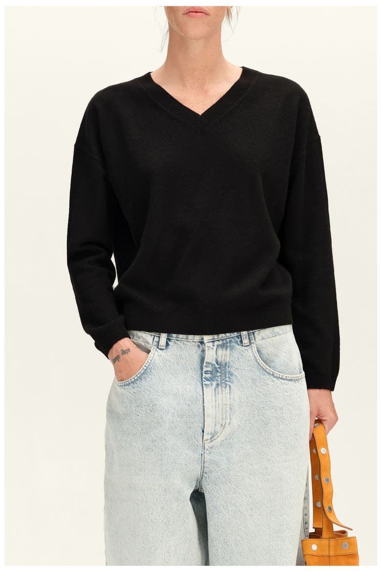 V-neck Wool Cashmere Sweater, Main, color, BLACK