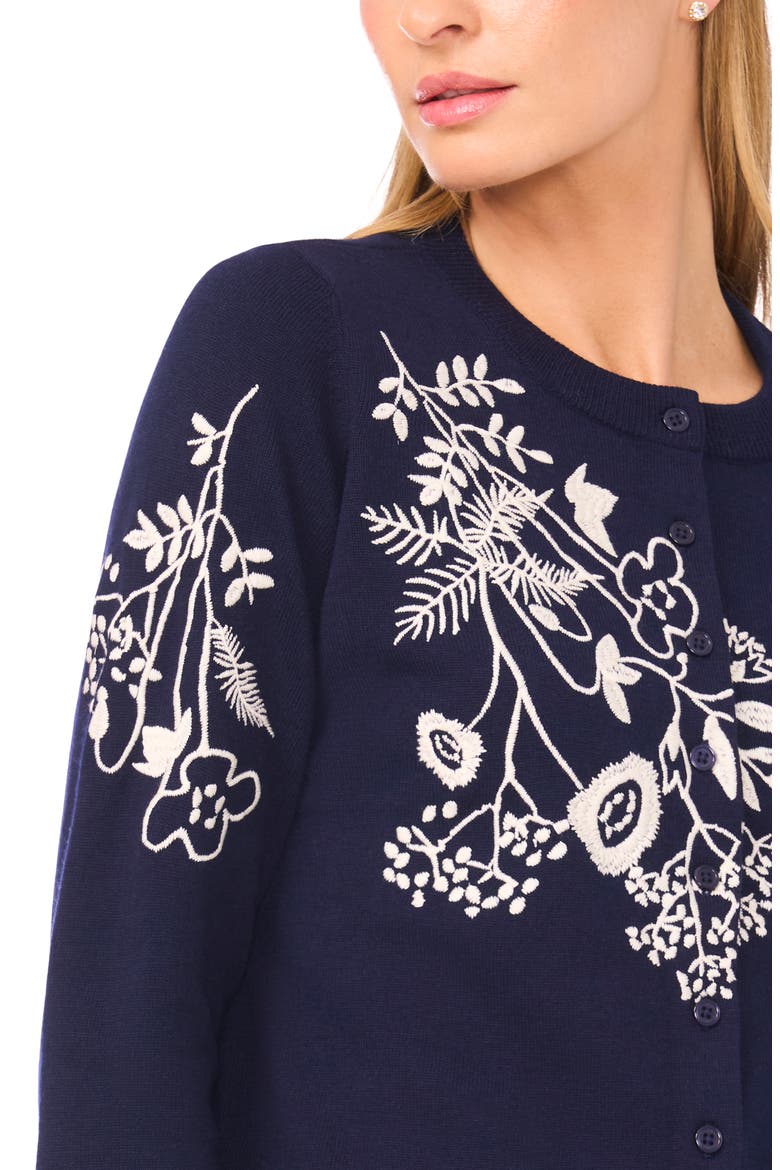 Embroidered Floral Button Front Cardigan, Alternate, color, CLASSIC NAVY