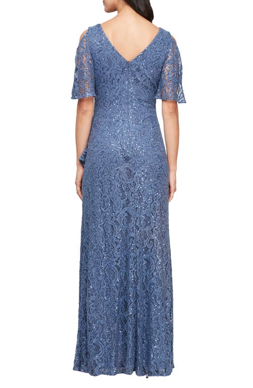 Alex Evenings Sequin Stretch Lace Gown In Wedgewood
