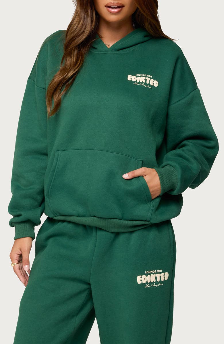 EDIKTED Lounge Edit Logo Graphic Hoodie, Main, color, Green