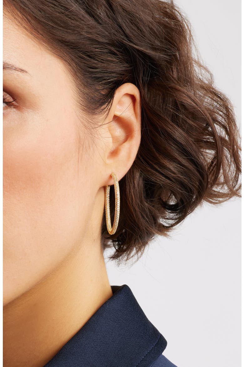 Crystal Pavé Inside Outside Hoop Earrings, Alternate, color, CLEAR- GOLD