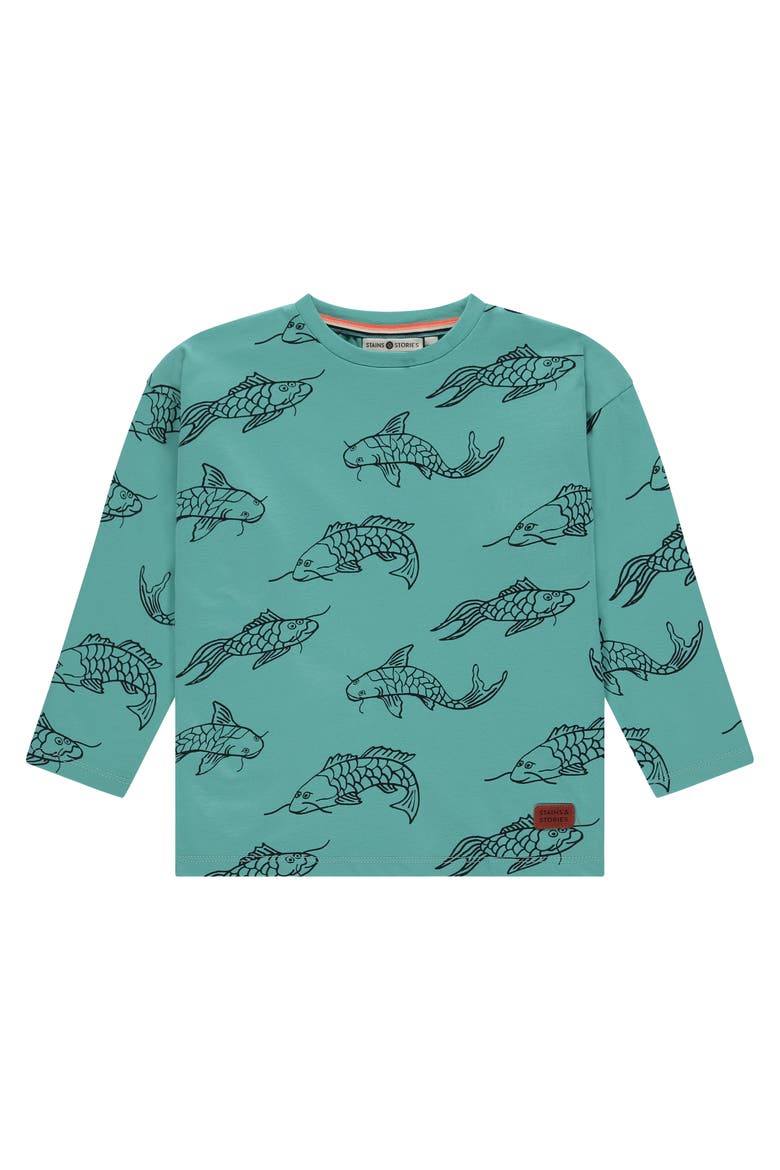 Koi Print Long Sleeve T-Shirt, Main, color, Turquoise