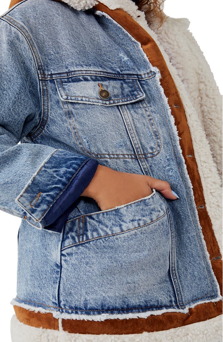 Free People We the Free Magnolia Faux Shearling Lined Hooded Cotton Denim Jacket, Alternate, color,