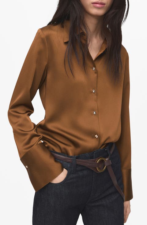 Flowy Satin Shirt (Plus)