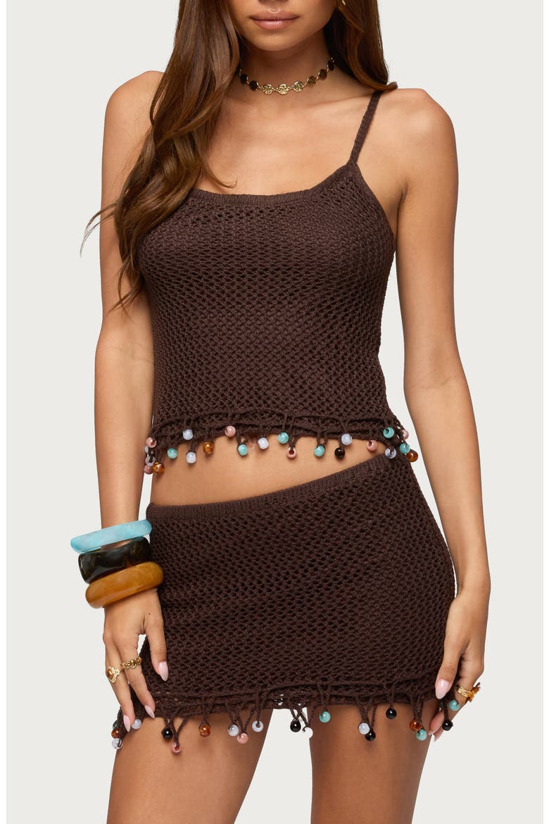 Zeinab Bead Fringe Knit Tank, Main, color, BROWN