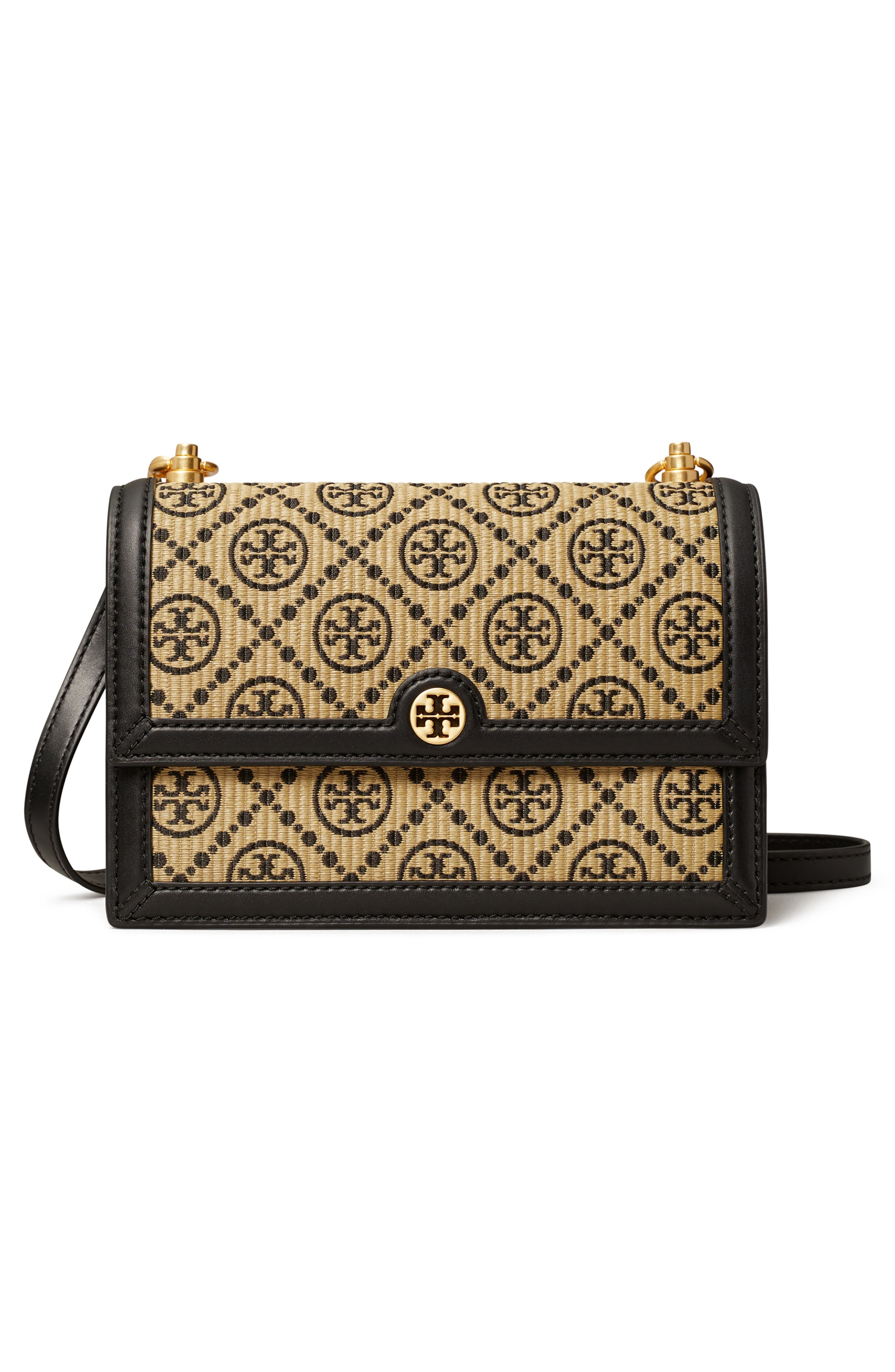 Tory Burch Small T Monogram Raffia Shoulder Bag, Alternate, color, 