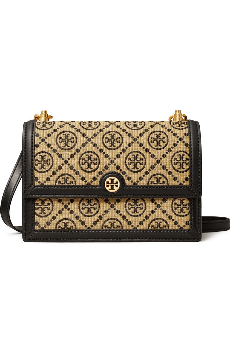 Tory Burch Small T Monogram Raffia Shoulder Bag, Alternate, color,