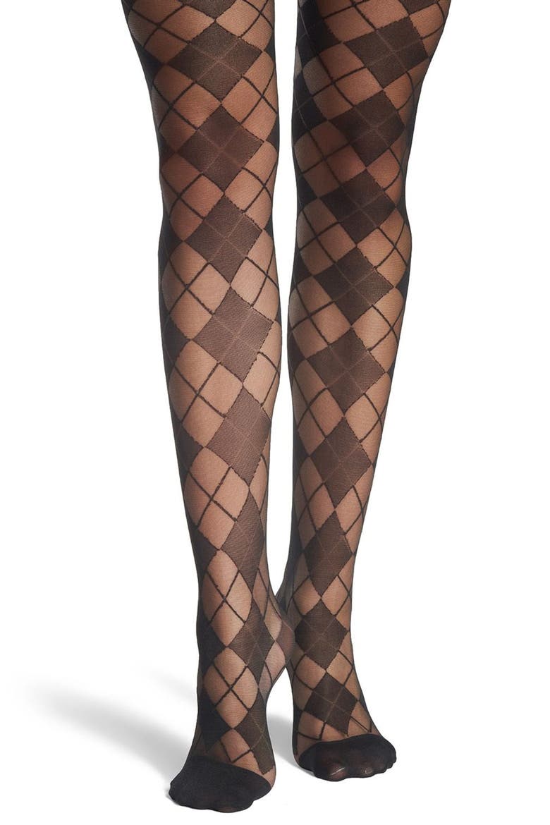 Classic Argyle Sheer Tights, Alternate, color, BLACK