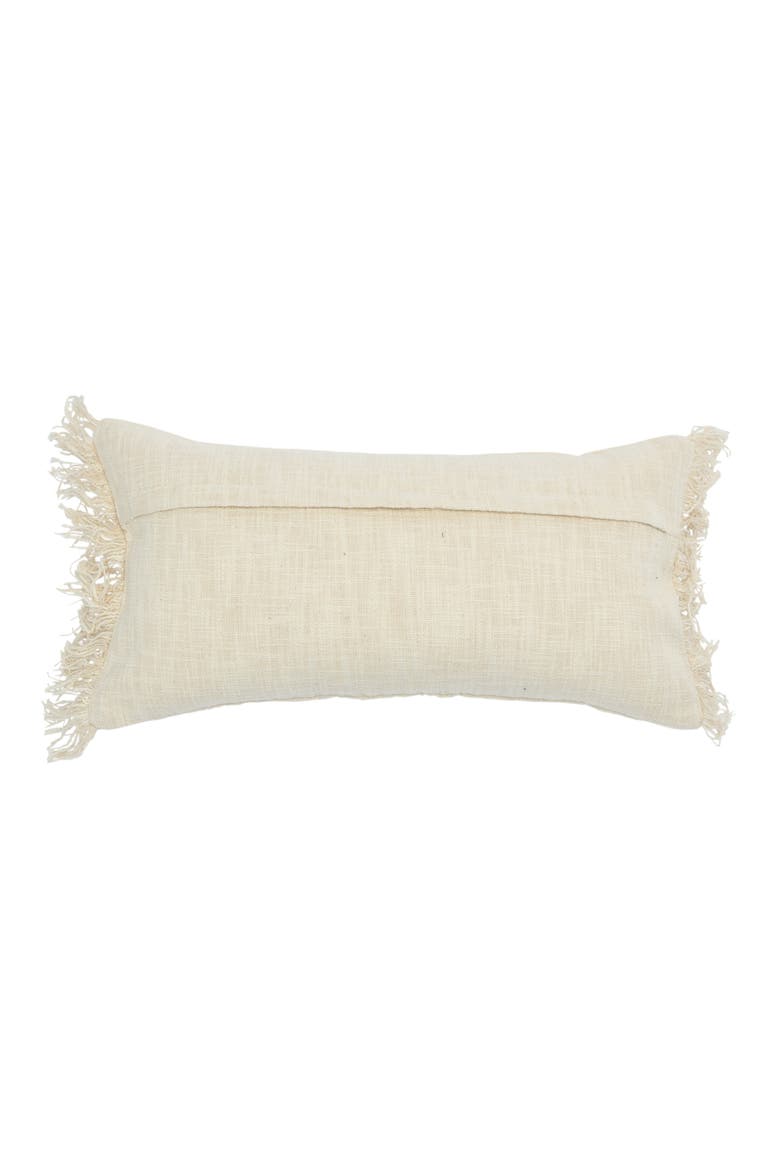 Embroidered Cotton Lumbar Pillow with Fringe, Terracotta Multicolor, Alternate, color, Orange