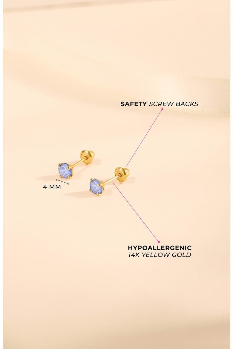 14k Pronged Simulated Birthstone Earrings, Alternate, color, June