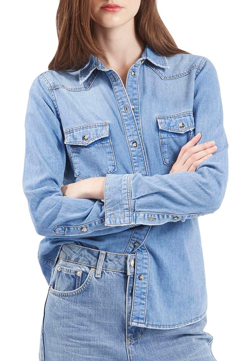 Denim Western Shirt, Main, color, MID DENIM