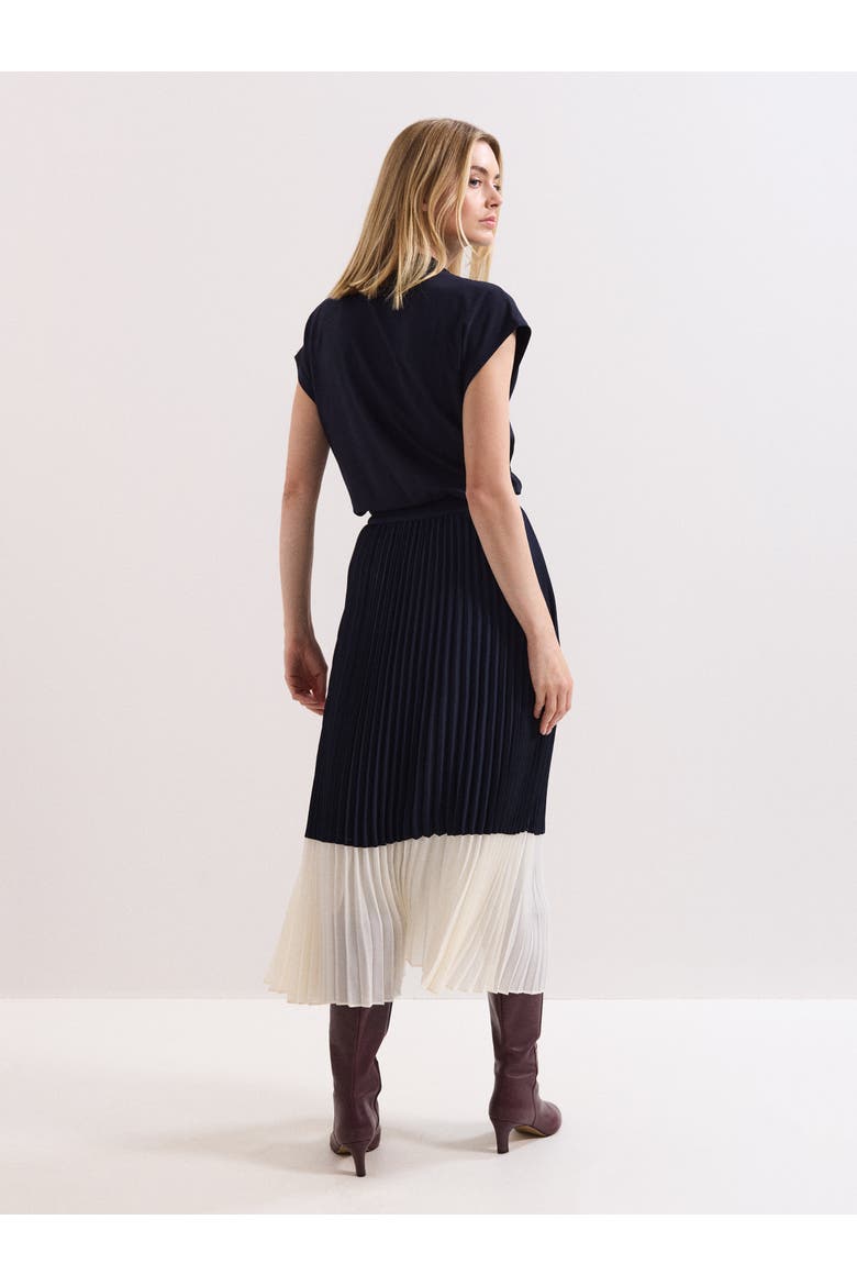 Eleanor Pleated Midi Skirt, Alternate, color, Navy