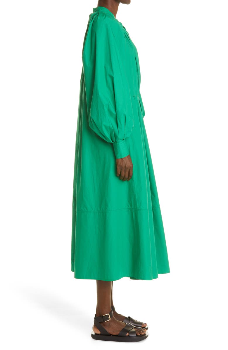 CO Pleated Long Sleeve Organic Cotton Poplin Midi Dress, Alternate, color,