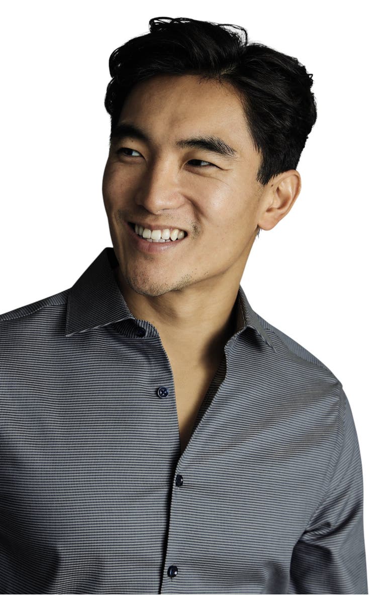 Charles Tyrwhitt Non-Iron Stretch Texture Circle Shirt, Alternate, color, Charcoal