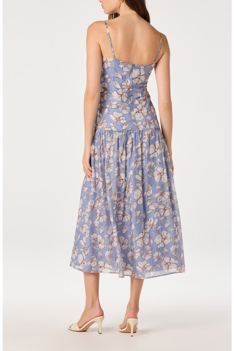 Ava Floral Drop Waist Midi Dress, Alternate, color, BLUE WHITE FLORAL