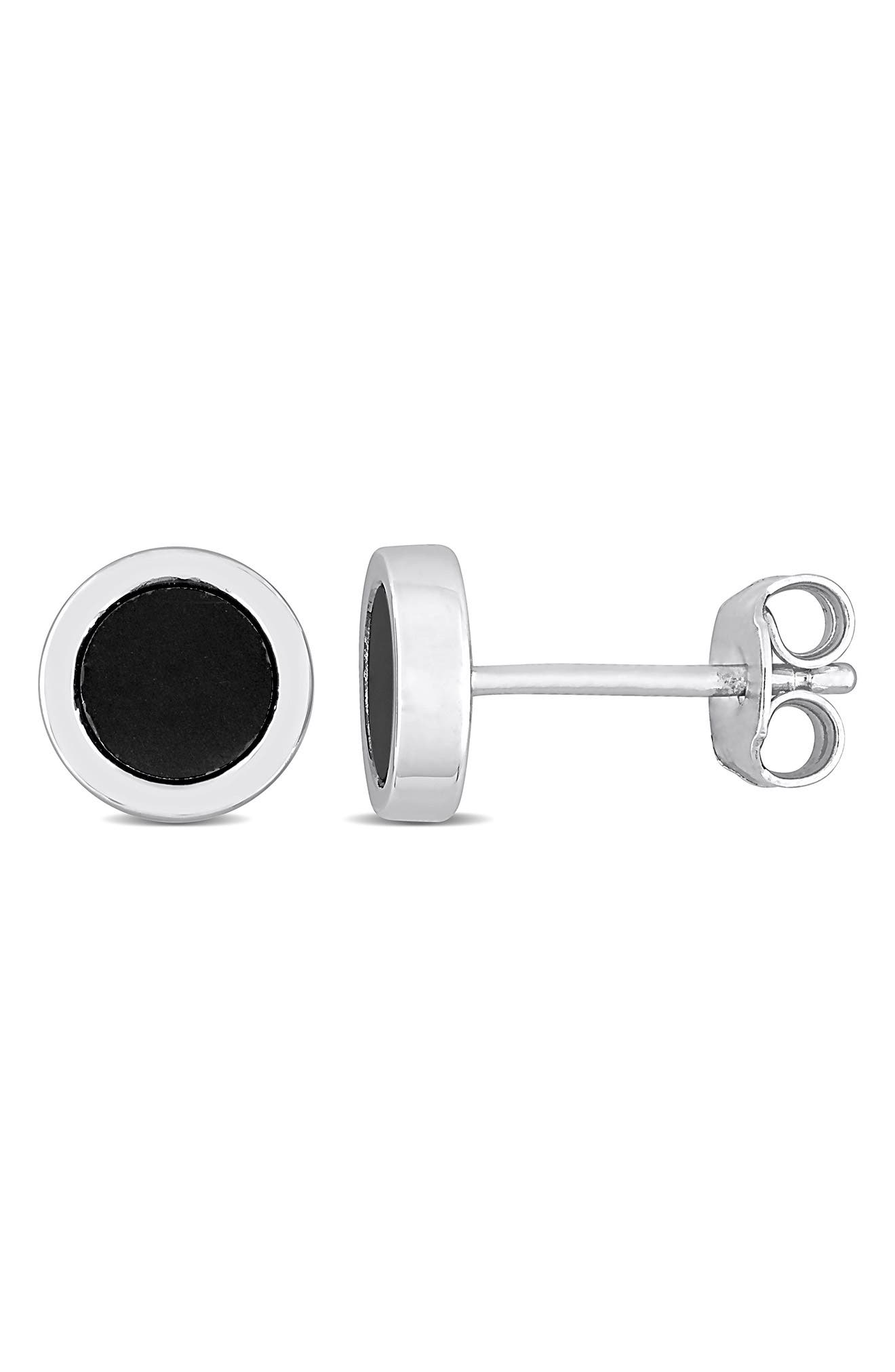 DELMAR Men's Sterling Silver Hematite Round Stud Earrings