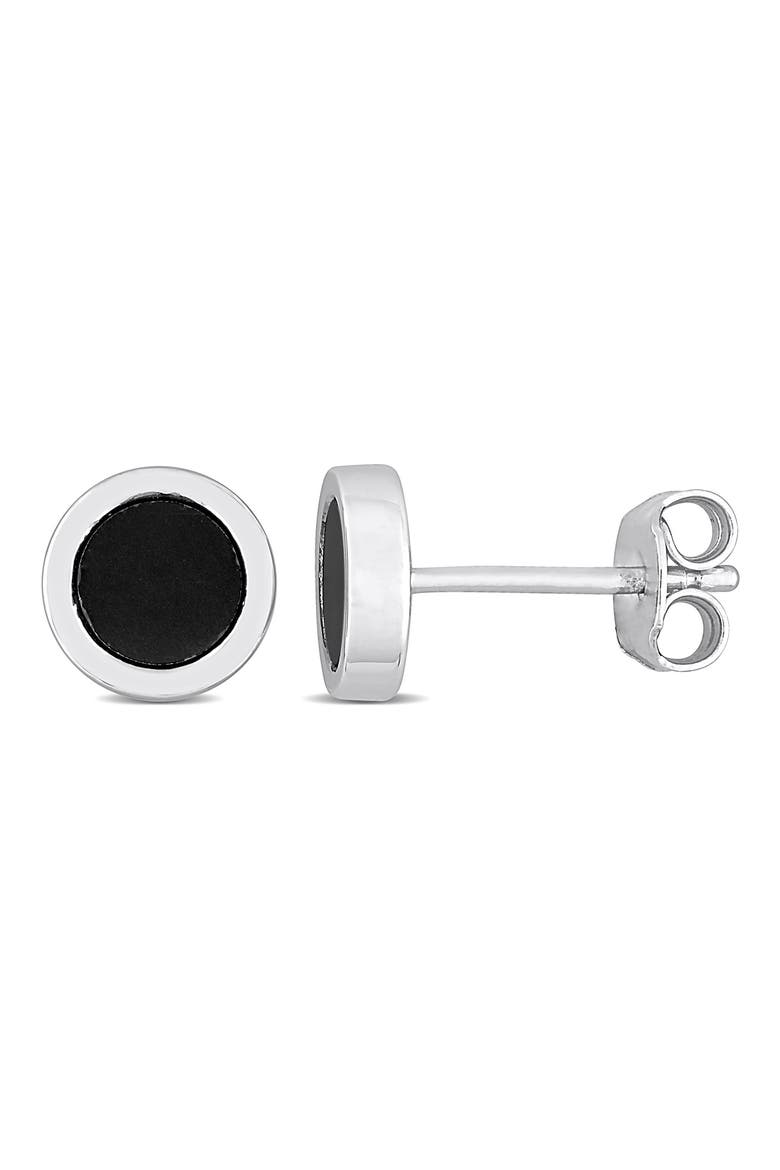 Men's Sterling Silver Hematite Round Stud Earrings, Main, color, BLACK