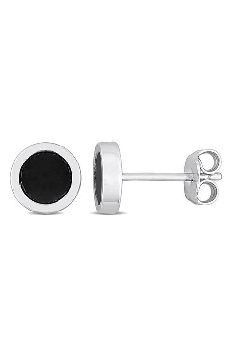 Men's Sterling Silver Hematite Round Stud Earrings