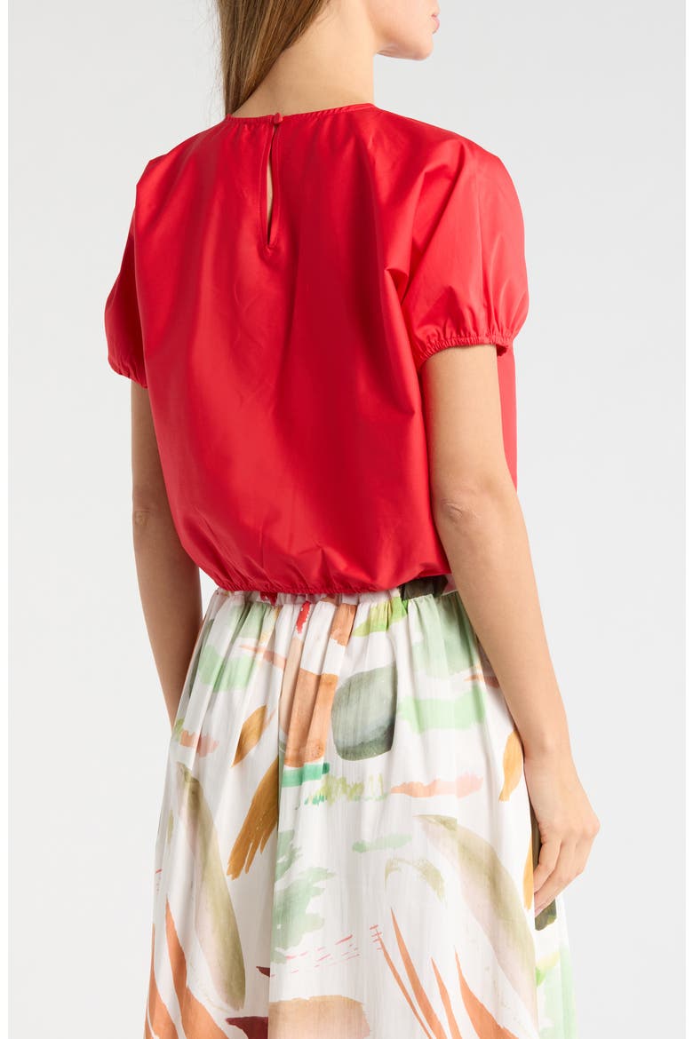 Short Sleeve Tie Waist Crop Top, Alternate, color, WATERMELON RED