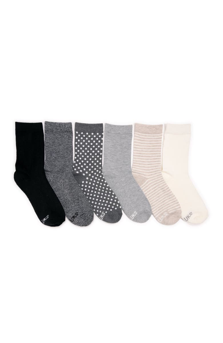 MUK LUKS Dreamstep Crew Socks 6 Pair Pack, Main, color, Dark Neutral