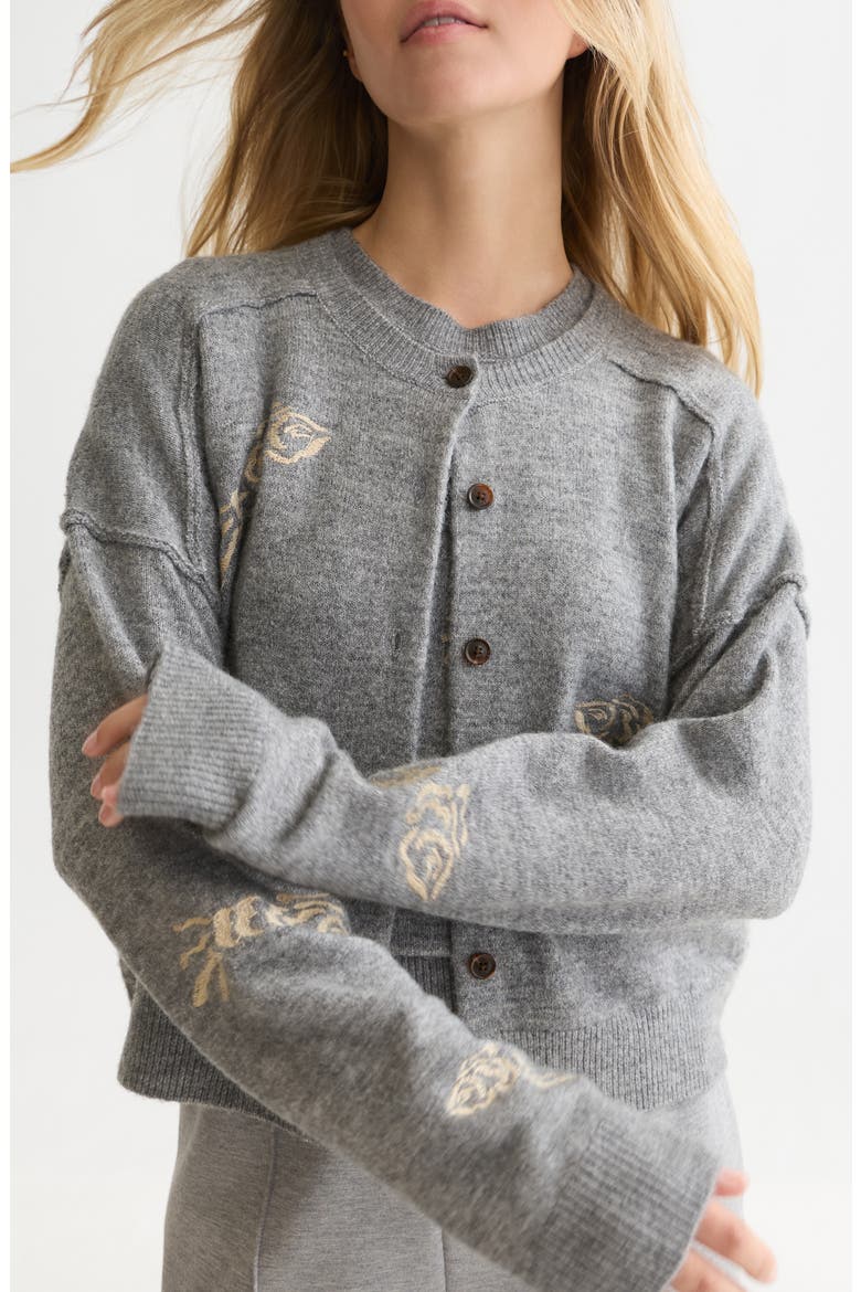 Embroidered Crewneck Cardigan, Main, color, GREY MELANGE
