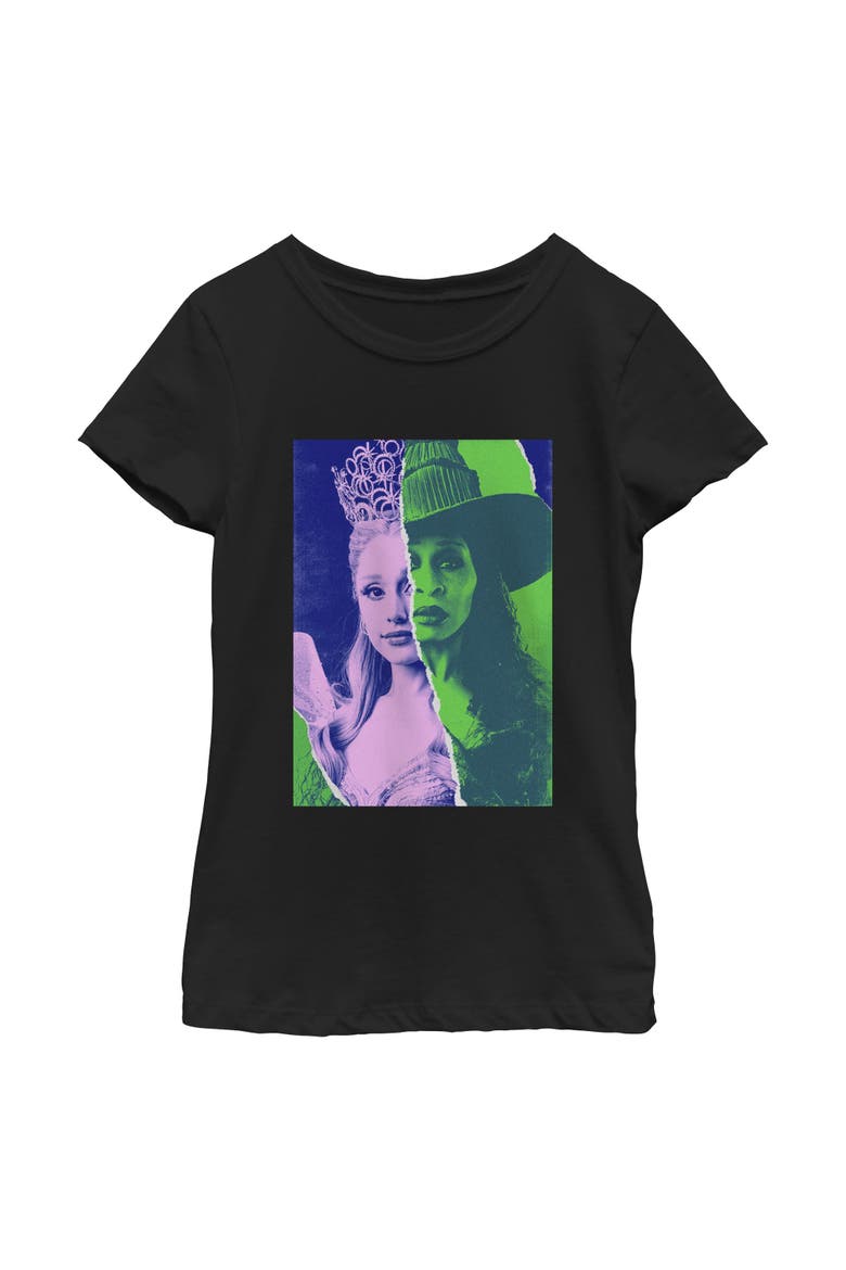 Girls' Glinda and Elphaba Tonal Poster Short Sleeve Graphic T-Shirt, Main, color, Black