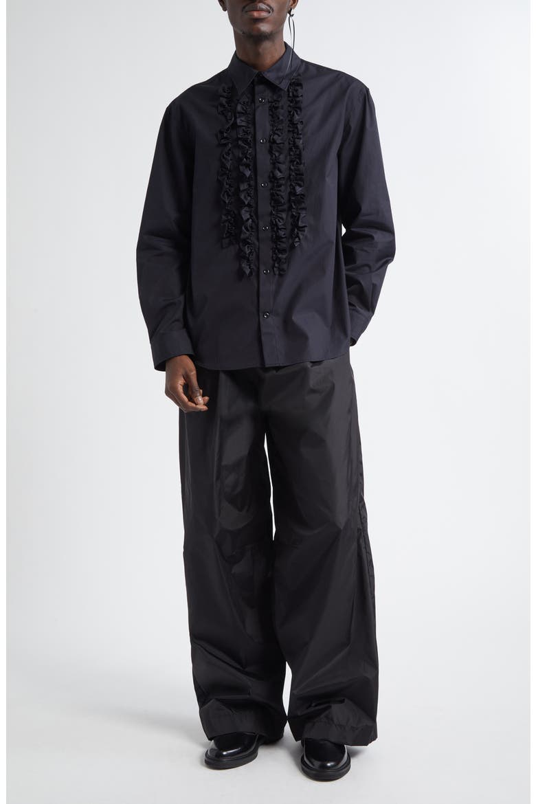 Ruffle Bib Prom Cotton Button-Up Shirt, Alternate, color, BLACK