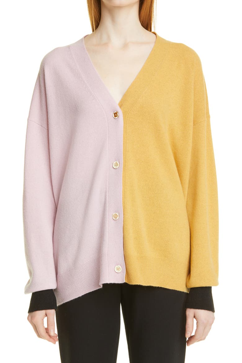 Colorblock Cashmere & Wool Cardigan, Main, color, PEONY