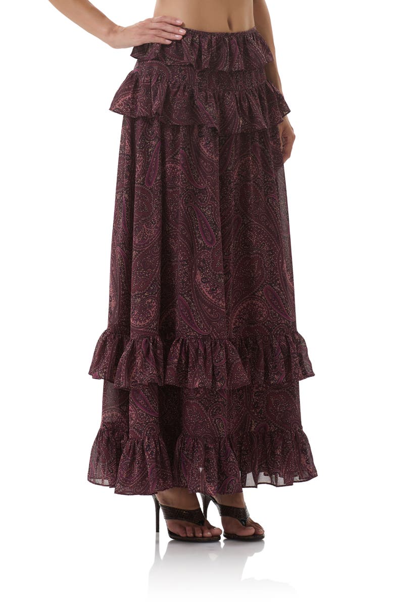 AFRM Pierre Tiered Maxi Skirt, Alternate, color, Chocolate Paisley