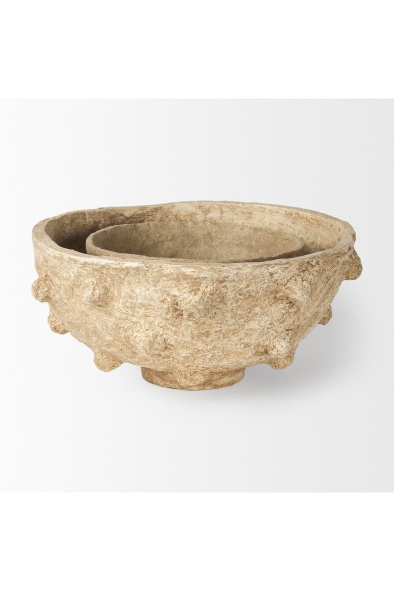 Sonam Set of 2 Paper Mache Spiked Bowls, Alternate, color, Beige