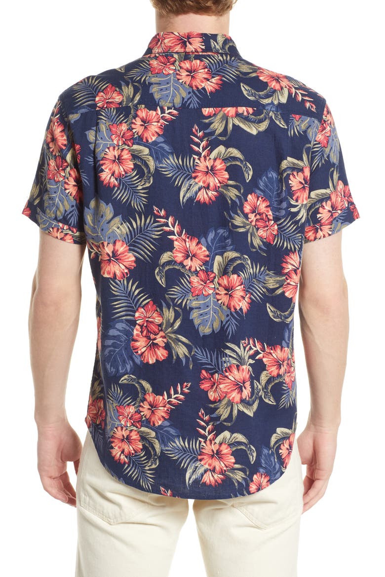 Carson Floral Linen Blend Button-Up Shirt, Alternate, color, LUAU PARADISE