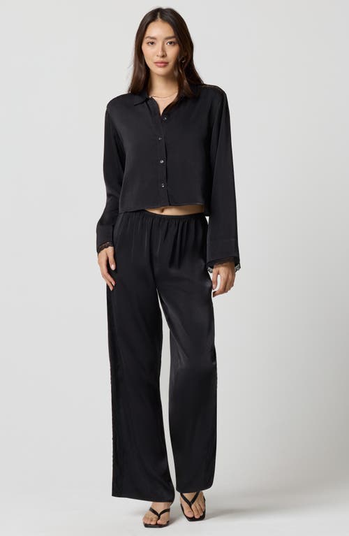 Florence By Mills Lace Trim Satin Pajama Pants In Black