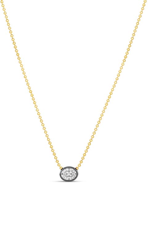 14k Gold Plated Oval Pendant Necklace
