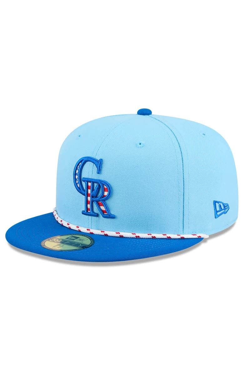 New Era Men's New Era Light Blue/Blue Colorado Rockies 2025 Fourth of July 59FIFTY Fitted Hat, Main, color, Light Blue