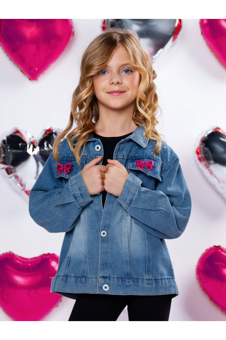 Ellaria Sequin Bow Denim Jacket, Alternate, color, Blue