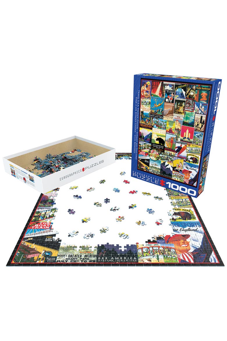 Travel USA Vintage Posters 1000 Piece Puzzle, Alternate, color, Multicolored
