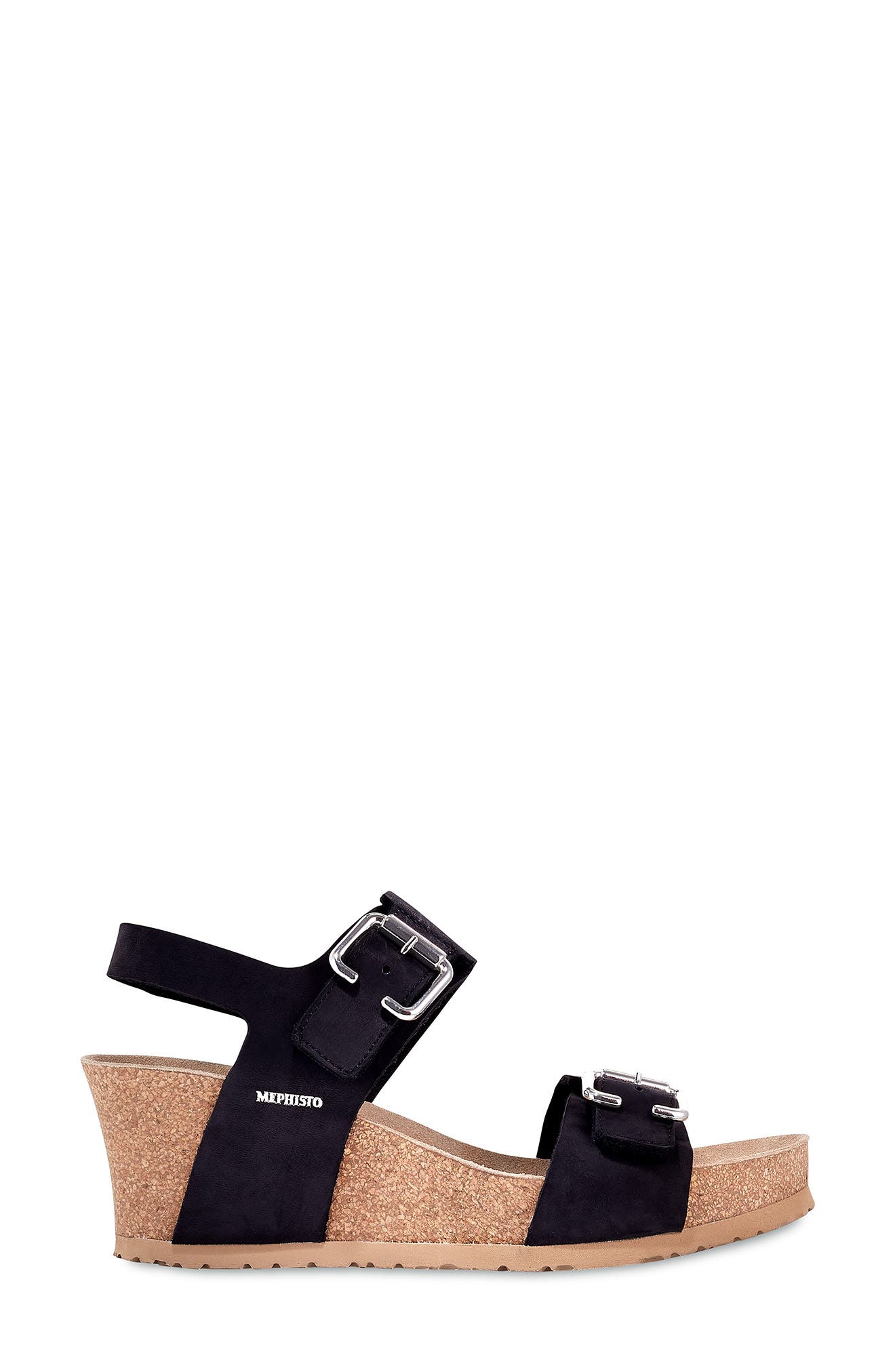 Mephisto Lissandra Platform Wedge Sandal, Alternate, color, Black Bucksoft Leather