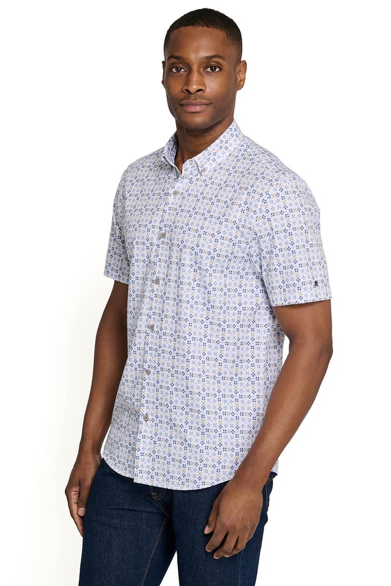 Park Slope Petals Short Sleeve Button Down Performance Shirt, Alternate, color, WHITE/BLUE