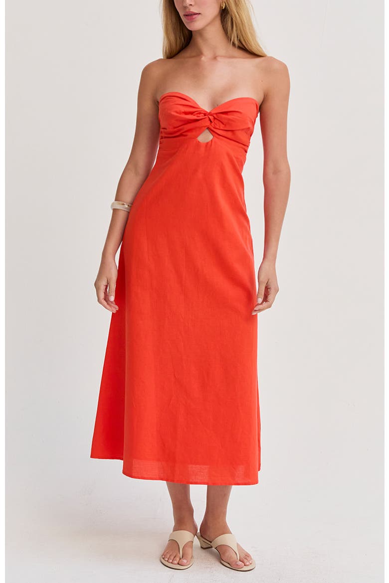 Front Twist Linen Midi Dress, Alternate, color, Burnt Orange